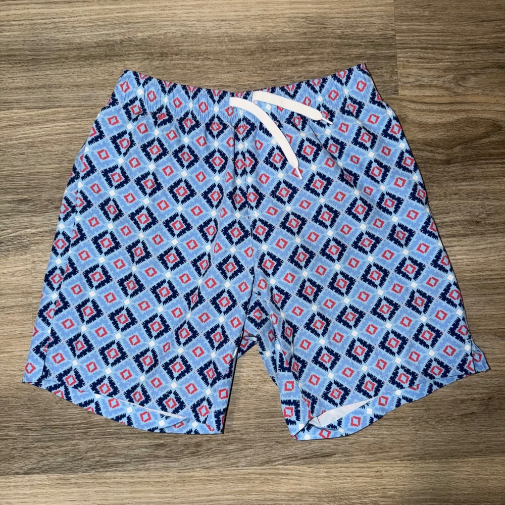 Bearbottom Swim Trunks Mens S Lined 7 Inch Blue Red Print Beach‎